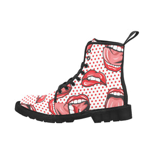 Women's Lips Lace Up Canvas Boots