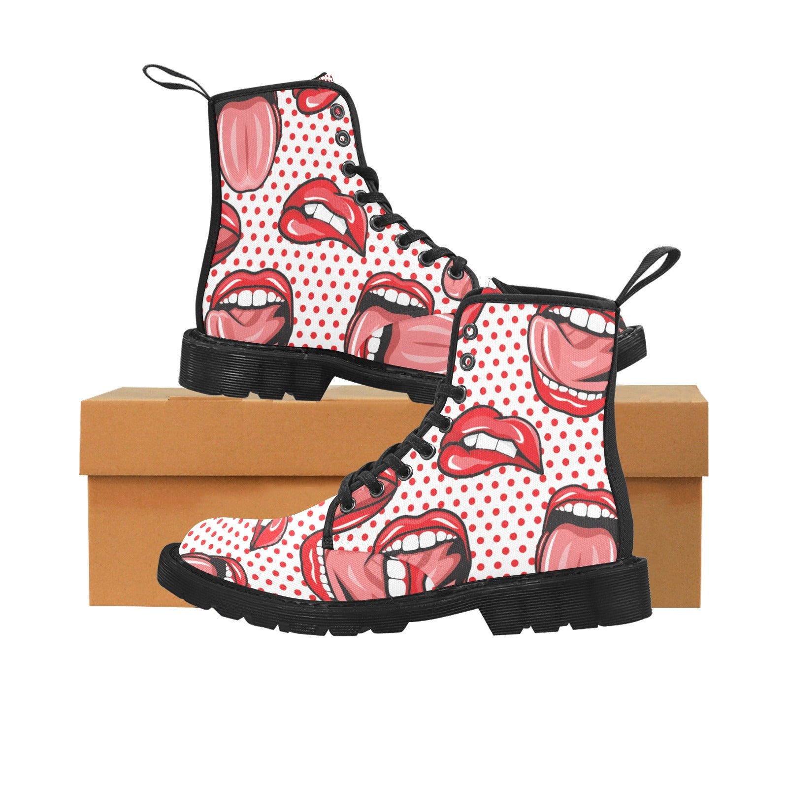 Women's Lips Lace Up Canvas Boots