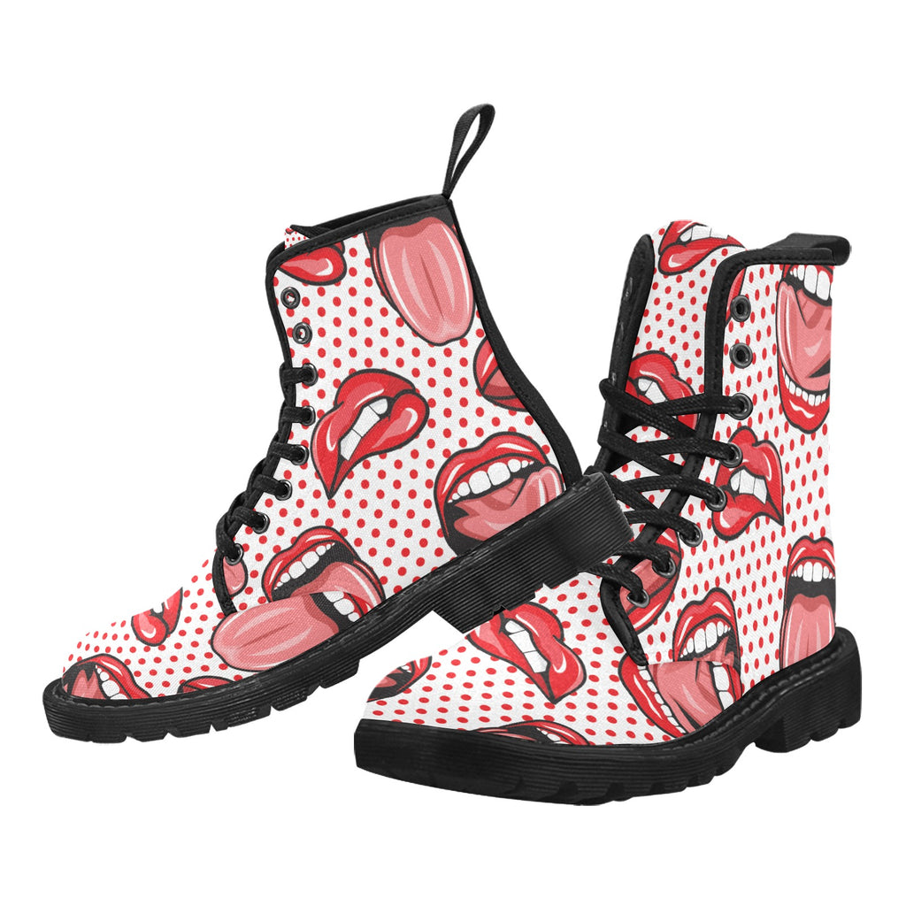 Women's Lips Lace Up Canvas Boots
