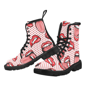 Women's Lips Lace Up Canvas Boots