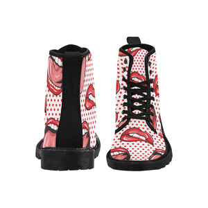 Women's Lips Lace Up Canvas Boots