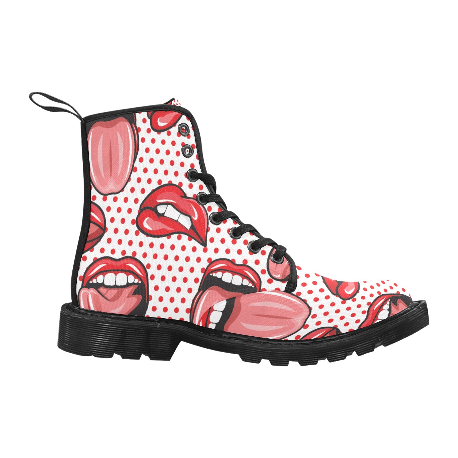 Women's Lips Lace Up Canvas Boots